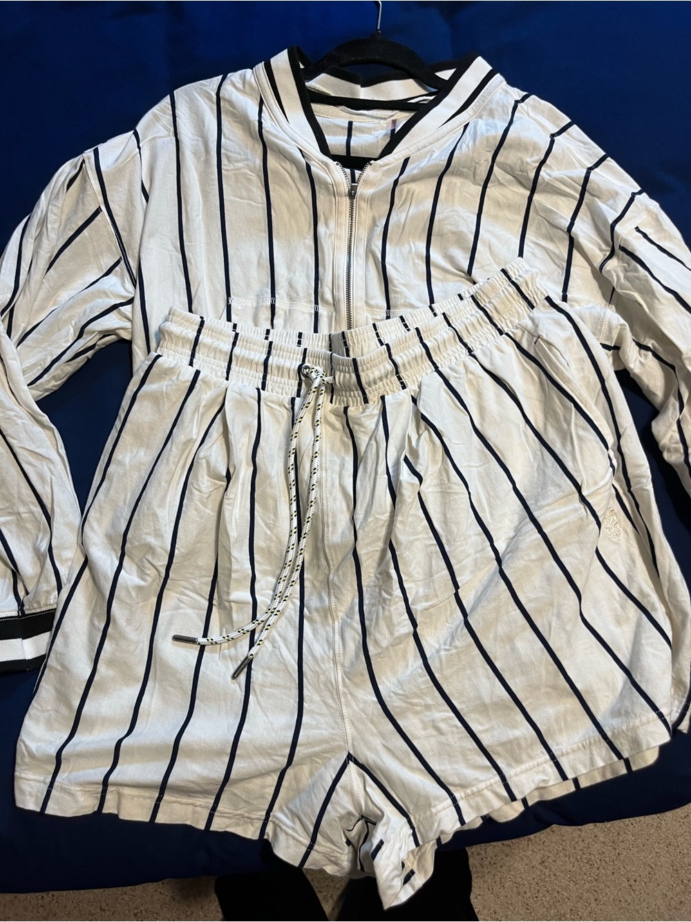 Free People White with black stripes Top and short set